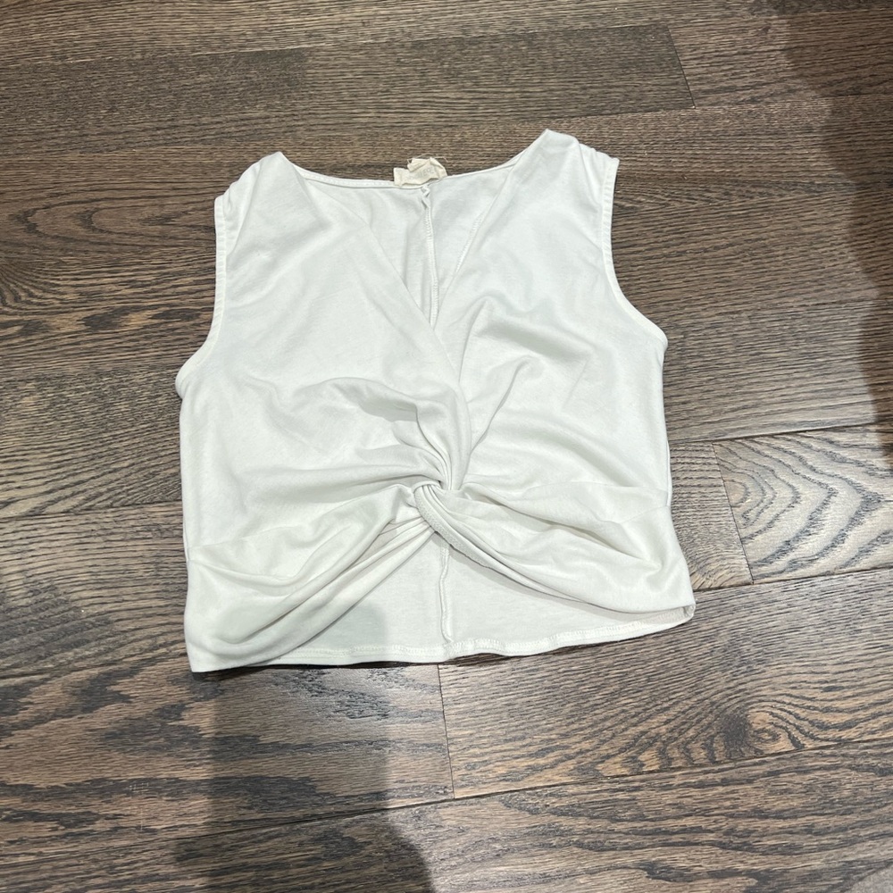 Sleeveless White Twist-Front Crop Top